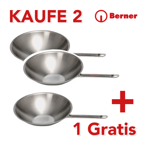 Rabatt Aktion-Berner Wok-Pfanne flacher Boden WPRF1 für Induktionsherde 39cm-2+1